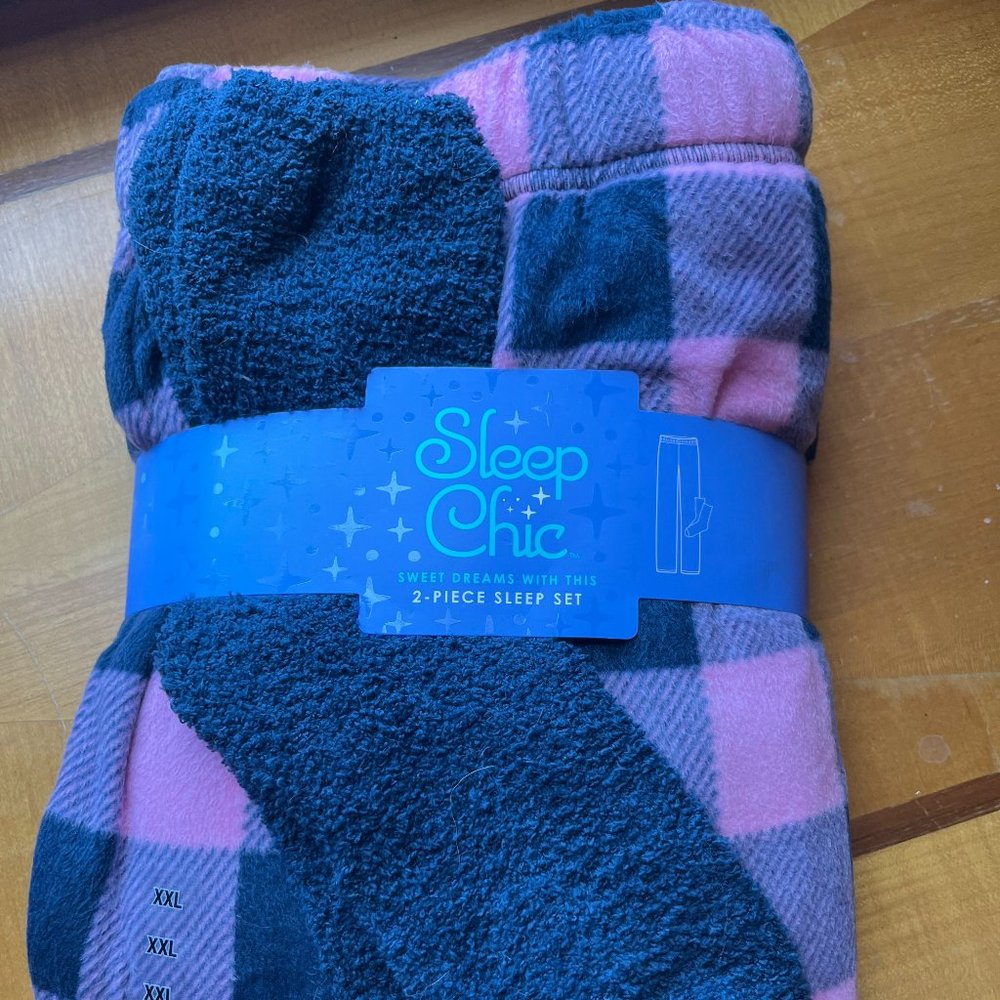 NWT Sleep Chic Women's Fleece Pants w/Socks Set-Size XXL-Pink Buffalo Plaid